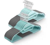 KEPLIN Lot de 50 cintres antidérapants - Durable, Design Fin pour économiser de l'espace avec Pivot à 360°, Organisateur de Cravates, Crochets de Sangle et Ouverture en Forme de S - Bleu Sarcelle (41