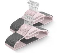 KEPLIN Lot de 50 cintres antidérapants - Durable, Design Fin pour économiser de l'espace avec Rotation à 360°, Organisateur de Cravates, Crochets de Sangle et Ouverture en Forme de S (Rose poudré)