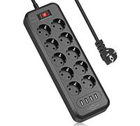 KEPLUG Multiprise Electrique 4000W avec 10 Prises et 4 Ports USB (2.4A), 2M Cordon Multi Prise avec Interrupteur, Multiprise Parafoudre Parasurtenseur Prise Multiple pour Maison Bureau