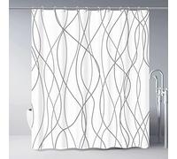 KEPPD Gris et Blanc Rayures Tissu Rideau De Douche Multi Taille Imperméable Épaissir Polyester Salle De Bains Cloison Décoratif avec Crochet-XXL 90X200cm Rideau De Douche