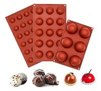 KEPYATI 3 Pcs Moule Silicone Demi Sphère Moule Silicone Micro Onde Moule Flexible Demi Sphère Moule Sphère 3D Moule Gâteau Demi Sphère Avec 6/15/24 Trous Demi-Cercle Pour Gâteaux Gelée Pudding Bonbon