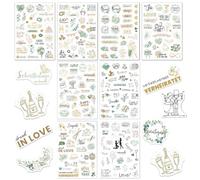 KEPYATI Stickers（8 Feuilles 230pcs ） Mariage Autocollant Scrapbooking Vintage Vive les Mariés Fleur Anneau Décoration forme Ange Cœur DIY pour Fête Album Photo Livre D'Or Invitation de Mariage（Vert）