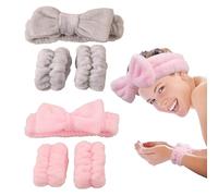 KEQAR Lot de 2 Bandeaux de Spa Élastiques Bandeaux de Beauté avec Liens Idéal pour Nettoyage du Visage, Douche, Yoga, Sport, Soins de la Peau (Rose et Gris)