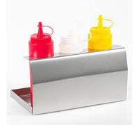 Kerafactum Support professionnel en acier inoxydable pour bouteilles à presser - Pour 3 bouteilles doseuses - Shaker à vinaigrette - En plastique - 0,25 l - Moutarde - Ketschup BBQ Sauce - Squeeze