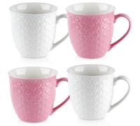 orion group Lot de 4 tasses en céramique avec anse | Rose et blanc, Motif cœur, 4 x 580 ml