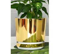 KERD Grand Pot de Fleurs 26 cm, Style Glamour Couleur Or Champagne, Finition Brillante pour Plantes, Rond avec Soucoupe, Fabriqué en Europe, Plastique Recyclé