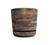 KERD Grand Pot de Fleurs d'Intérieur Décoratif 26 cm, Style Rustique Couleur Écorce Rouille, Effet Bois Naturel pour Plantes, Rond avec Soucoupe, Fabriqué en Europe, Plastique Recyclé