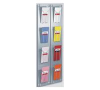 kerkmann Porte-brochures mural artline, DIN long vertical, 4 compartiments Dos métallique en alu argenté est fixé au moyen d'un support en inox - 1 pièce (6196)