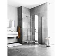 Kermi Diga porte pliante battante entrée de moitié avec le champ fixe DIF2L100182PK 100x185cm, verre de sécurité blanc, trempé clair, à gauche, sur le plateau de douche