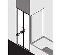 Kermi Liga porte battante en niche LIPTD090181AK 90x185cm, argenté brillant mat, TSG transparent, sur receveur de douche