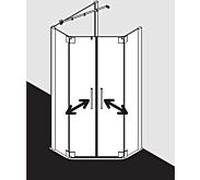 Kermi Pasa XP pentagonale douche cabine battante PXF53100201PK 100x100x200cm, argent mat brillant, verre de sécurité trempé clair