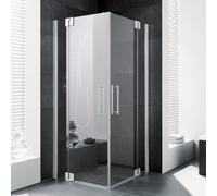 Kermi porte battante d'entrée de Pasa XP à panneau fixe PXEPL090201PK 90x200cm, argent mat brillant, verre de sécurité trempé transparent, demi-partie gauche, sur receveur de douche
