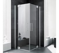 Kermi porte battante d'entrée d' Pasa XP avec panneau fixe PXEPL09320VAK 93x200cm, argent brillant, verre de sécurité trempé, demi-partie gauche, sur la zone de douche