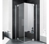 Kermi porte battante d'entrée d' Pasa XP avec panneau fixe PXEPR10020VAK 100x200cm, argent brillant, TSG transparent, demi-partie à droite, sur receveur de douche