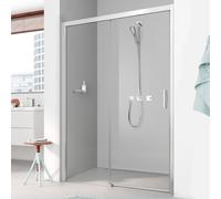 Kermi Pega porte coulissante 2 pcs. sans sol avec champ fixe PED2L10318VAK 103x185cm, argent brillant, verre de sécurité trempé, à gauche, sur la zone de douche
