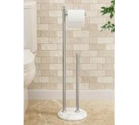 KES BPH236-2 Porte-rouleau de papier toilette sur pied en acier inoxydable avec base en marbre, extra stable, pour 5 rouleaux, brossé, aspect vintage