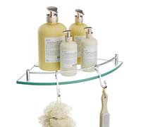 KES Étagère d'angle en Verre Étagère Salle de Bain Douche Tablette Murale Étagère en Verre Trempé avec Porte Serviette Acier Inoxydable Poli, BGS2101A