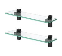 KES Etagere en Verre Noir Etagere Salle de Bain 40CM, 2 Pièces Étagère en Verre Trempé 8mm Tablette Verre Étagères Murale, BGS3201S40-BK-P2