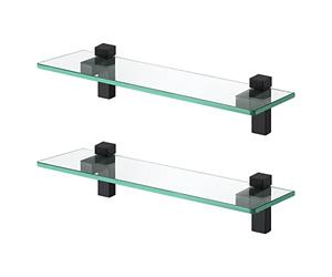 KES Etagere en Verre Noir Etagere Salle de Bain 40CM, 2 Pièces Étagère en Verre Trempé 8mm Tablette Verre Étagères Murale, BGS3201S40-BK-P2