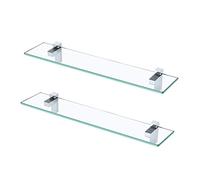 KES Etagere Murale Étagère en Verre Trempé 8mm Tablette Étagère de Salle de Bain 60CM avec Support Chrome Poli 2 Pièces, BGS3201S60-P2