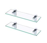 KES Étagères en Verre pour Salle de Bain, Étagère de Salle de Bain 40CM avec Verre Trempé Rectangulaire et Support Mural Chrome Poli 2 Pièces, BGS3201S40-P2