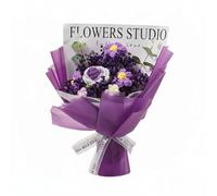 KESOTO Bouquet Tricoté Bouquet Arrangement Composition Décoration en Laine et Fleurs Séchées Mélange Artisanal de Fil Doux et Fleurs Préservées Suitable pour Maison Bureau Réception , Violet