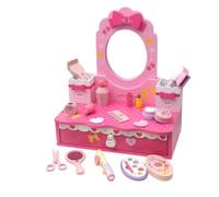 KESOTO Coffret Beauté pour Enfants en Bois avec Miroir Ovale et Accessoires Coiffure Jouets Cosmétiques et Brosse à Cheveux Rangement Intégré Adapté aux Jeux Imitatifs dans la Chambre