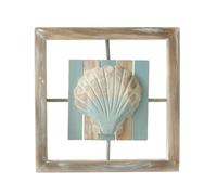 KESOTO Décoration Murale Côtière Panneau Mur Bois Relief Carré Plaque Murale Art Mural Style Ferme en Bois de Pin avec Aspect, Cadre En Bois Carré Rétro Avec Coquillage