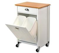 KESPER 2552613 Desserte de cuisine avec système de tri sélectif, laqué blanc, plaque de recouvrement avec décor en bambou
