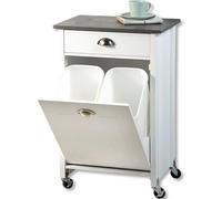 KESPER 2552713 Chariot de Cuisine avec système de tri des déchets, laqué Blanc, Plaque de recouvrement avec Film décoratif Gris