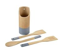 Kesper 81162 | Set d'ustensiles de cuisine en bambou bleu/naturel | 21,5 x 9 x 9 cm 4 pièces rondes