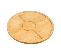 Kesper | Assiette de service ronde | Matériau : bambou certifié FSC® | 4 compartiments avec bord | Ø 35 cm, épaisseur : 1,5 cm | Assiette à snack & plateau de service | Couleur : marron naturel |