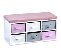 KESPER : Banc-siège pour enfants avec coussin – blanc – 68x29,5x33cm – 6 boîtes textiles (blanc/rose/gris) – Rangement – Meuble de rangement pour chambre d'enfant – 1773913