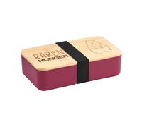 Kesper | Boîte à sandwich avec couvercle en bambou et cordon en tissu flexible, matériau: plastique/bambou certifié FSC, gravure "Ours faim", dimension: 18,5 x 10,5 x 5 cm, couleur: rouge | 58543