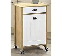 Kesper Chariot de Cuisine avec Poubelle, Bois, Blanc/Beige, 50 x 37 x 78.5 cm