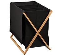 KESPER Collecteur de linge triple - structure en bambou noir - 69x41x56,5cm - avec couvercle, pliable, portable - séparation pratique du linge - panier à linge 19437