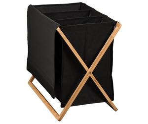 KESPER Collecteur de linge triple - structure en bambou noir - 69x41x56,5cm - avec couvercle, pliable, portable - séparation pratique du linge - panier à linge 19437