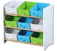 KESPER Etagère de rangement blanche - 65x30x60cm - Etagère pour enfants - avec 9 tiroirs textiles colorés (blanc, bleu, vert) - idéale pour la chambre d'enfant - 1771613