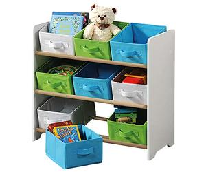 Kesper | Étagère pour Enfants avec boîtes, matériau: Panneau de Fibres, Dimensions: 66 x 30 x 59,5 cm, Couleurs: Blanc, Vert, Bleu | 17716 13