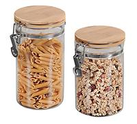 Kesper Lot de 2 Bocaux Verres de Rangement en Verre avec Couvercle en Bambou 92369 13