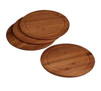 Kesper Lot de 4 assiettes à dîner avec rainure de jus en bambou, Ø 26 cm | Quatre assiettes en bambou avec rainure pour le goûter, les collations et les aliments au barbecue