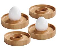 KESPER Lot de 4 coquetiers en bambou FSC®, Ø 10 cm, 58165 | Avec fente centrale pour œufs et cavité sur tout le pourtour pour les coquilles d'œufs