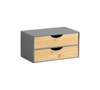 Kesper | Organisateur avec 2 tiroirs, Matériel: Panneau de Particules certifié FSC® & Bambou, Dimensions: 27x16x14cm, Couleur: Gris, Naturel | 58963