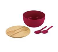 Kesper - Set de saladiers avec couverts à salade, matériau : plastique (PP), bambou, dimensions : D 24 x H 13 cm, couleur : rouge, marron - 58473