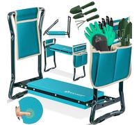 KESSER® 2 en 1 XXL Genouillère de Jardin Rembourrée Coussin d'assise avec 2X Trousses à Outils Banc de Jardin Réglable en Hauteur 60 x 50 x 27 cm jusqu'à 150 kg, Bleu Beige