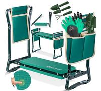 KESSER® 2 en 1 XXL Genouillère de Jardin Rembourrée Coussin d'assise avec 2X Trousses à Outils Banc de Jardin Réglable en Hauteur 60 x 50 x 27 cm jusqu'à 150 kg, Vert Beige
