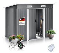 KESSER - Abri de jardin L en métal 4 m³ avec fondation | 194 x 112 x 181 cm | 2 portes coulissantes et fondations | Toit en pente | Avec gants de