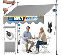 KESSER® - Auvent à pince avec manivelle et guirlande lumineuse LED | Auvent de balcon sans perçage | Auvent résistant aux UV, réglable en hauteur et imperméable | Protection solaire pour balcon