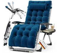 KESSER® Bain de soleil Chaise longue de jardin Coussin pour le cou + porte-boisson inc coussin XXL capacité 200kg pliable & résistant aux intempéries Chaise longue pliante Dossier réglable bleu marine
