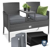 KESSER® Banc de Jardin 2 Places en Rotin Synthétique Avec Table et Coussin Intégrés - 133 × 63 × 84 cm - Pour Balcon, Canapé Extérieur - Résistant Aux Intempéries, Ultra Stable - Anthracite